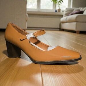 Chic Tan Block Heel Pumps